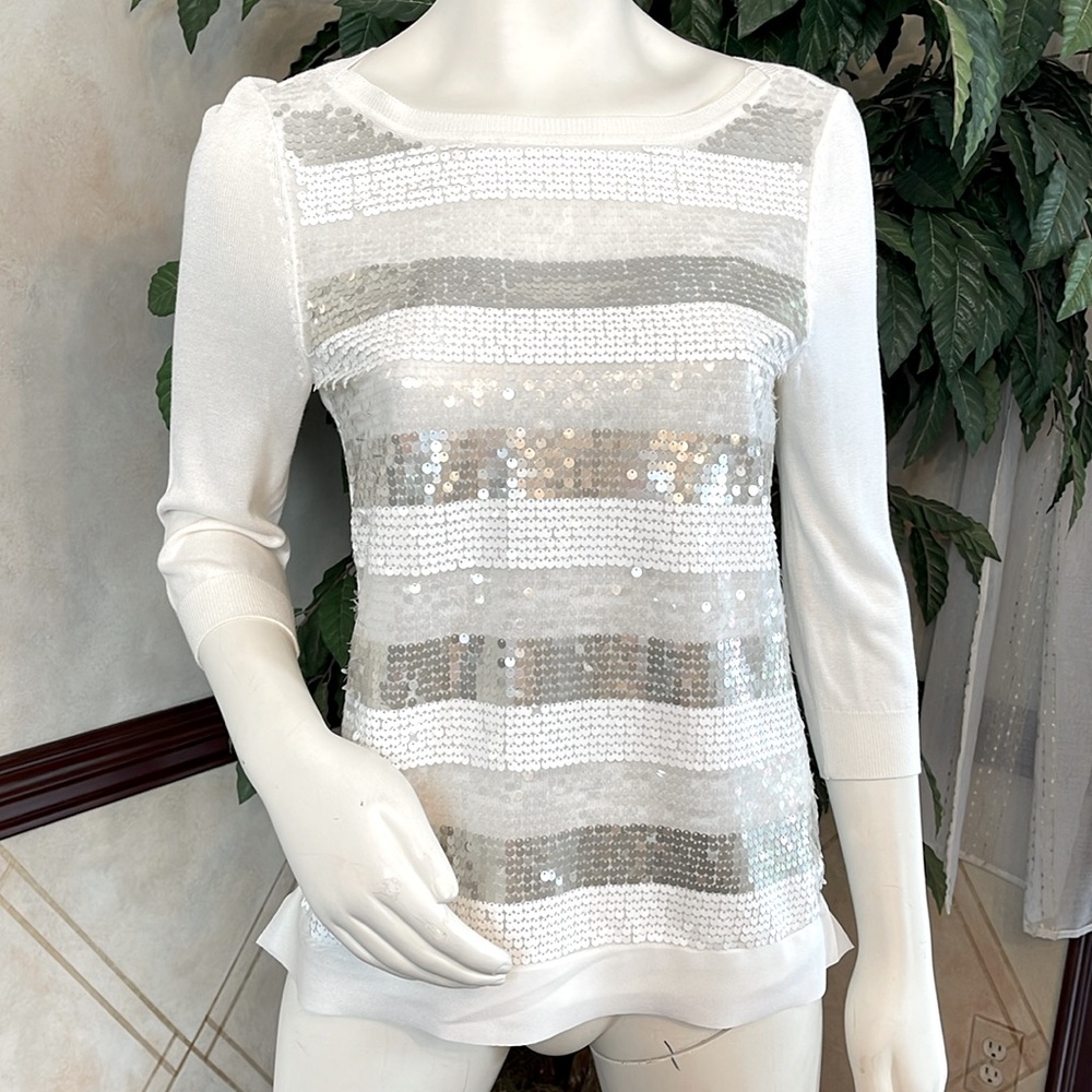 WHBM SEQUIN STRIPE LIGHTWEIGHT SWEATER - Picture 4 of 14